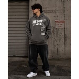 Oregon Coast Hoodie Mens XL Gray Newport Classic Graphic Streetwear Sweatshirt